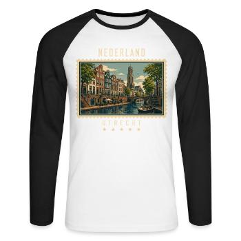 Niederlande Utrecht Vintage Reisemarke - Unisex Baseballshirt langarm - Weiß/Schwarz - Vorne - Nik (191cm)