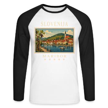 Slovenia Maribor Vintage Travel Brand - Unisex Long Sleeve Baseball T-Shirt - white/black - Front - Nik (191cm)