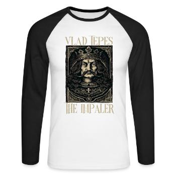 Vlad Tepes Der Impaler Porträt - Unisex Baseballshirt langarm - Weiß/Schwarz - Vorne - Nik (191cm)