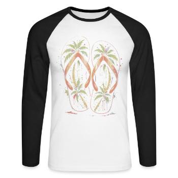 Flip Flops Beach Palm Multicolor Splash Art - Unisex Long Sleeve Baseball T-Shirt - white/black - Front - Nik (191cm)