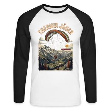 Thermik Jäger Gleitschirm Berge - Unisex Baseballshirt langarm - Weiß/Schwarz - Vorne - Nik (191cm)