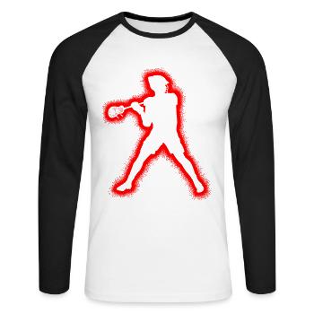 Lacrosse Spieler Herren Kinder Lacrosse Jungen - Unisex Baseballshirt langarm - Weiß/Schwarz - Vorne - Nik (191cm)