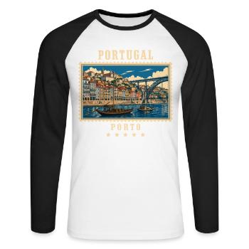 Portugal Porto Vintage Reisemarke - Unisex Baseballshirt langarm - Weiß/Schwarz - Vorne - Nik (191cm)