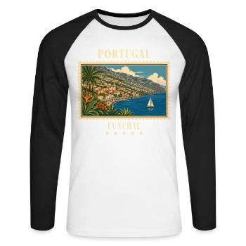 Portugal Funchal Vintage Travel Brand - Unisex Long Sleeve Baseball T-Shirt - white/black - Front - Nik (191cm)