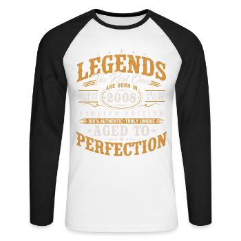 2008 Jahrgang Vintage Geburtstag Geschenk Retro - Unisex Baseballshirt langarm - Weiß/Schwarz - Vorne - Nik (191cm)
