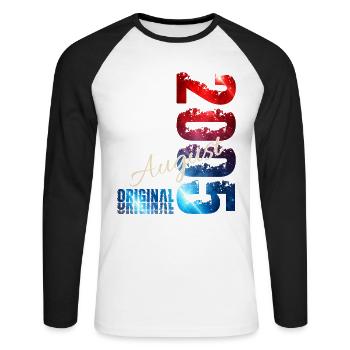 21. Geburtstag Geschenk Original August 2005 - Unisex Baseballshirt langarm - Weiß/Schwarz - Vorne - Nik (191cm)