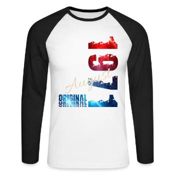 55. Geburtstag Geschenk Original August 1971 - Unisex Baseballshirt langarm - Weiß/Schwarz - Vorne - Nik (191cm)