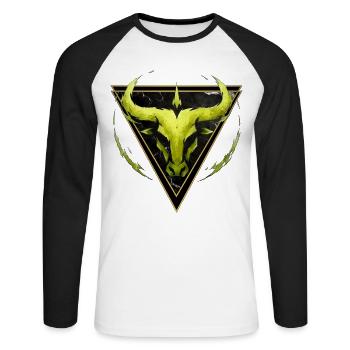 Stier-Erdzeichen – Tierkreis von Kék-Ina - Unisex Baseballshirt langarm - Weiß/Schwarz - Vorne - Nik (191cm)