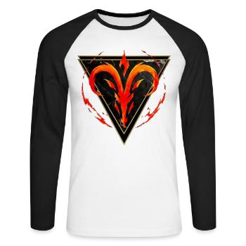 Widder-Feuerzeichen – Tierkreis von Kék-Ina - Unisex Baseballshirt langarm - Weiß/Schwarz - Vorne - Nik (191cm)