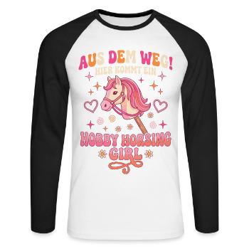 Hobby Horsing Girl Out of the Way Hobby Horse - Unisex Long Sleeve Baseball T-Shirt - white/black - Front - Nik (191cm)