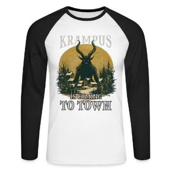 Krampus kommt in die Stadt - Unisex Baseballshirt langarm - Weiß/Schwarz - Vorne - Nik (191cm)
