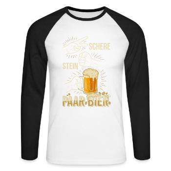 Schere Stein Bier Trinkspiel Design - Unisex Baseballshirt langarm - Weiß/Schwarz - Vorne - Nik (191cm)