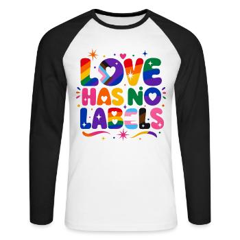 Love Has No Labels Regenbogen Pride Spruch - Unisex Baseballshirt langarm - Weiß/Schwarz - Vorne - Nik (191cm)