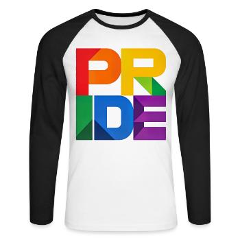 Pride Modern Block Design Regenbogen Schriftzug - Unisex Baseballshirt langarm - Weiß/Schwarz - Vorne - Nik (191cm)