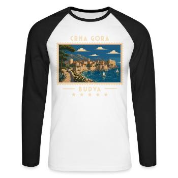 Montenegro Budva Vintage Reisemarke - Unisex Baseballshirt langarm - Weiß/Schwarz - Vorne - Nik (191cm)