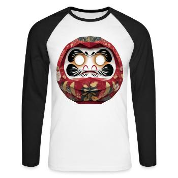 Blumenkreis-Daruma im Feststil Daruma Origami - Unisex Baseballshirt langarm - Weiß/Schwarz - Vorne - Nik (191cm)