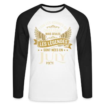 Légende Née En Juillet 1971 Anniversaire - T-shirt baseball manches longues Homme - blanc/noir - Devant - Nik (191cm)