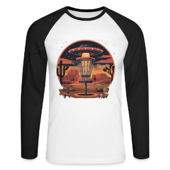 Disc Golf Set UFO Wüste Retro Vintage Kakteen  - Unisex Baseballshirt langarm - Weiß/Schwarz - Vorne - Nik (191cm)