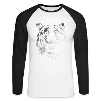 Schwarzweißes Tigerporträt - Unisex Baseballshirt langarm - Weiß/Schwarz - Vorne - Nik (191cm)