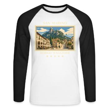 San Marino Borgo Maggiore Vintage Reisemarke - Unisex Baseballshirt langarm - Weiß/Schwarz - Vorne - Nik (191cm)