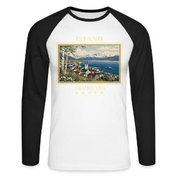 Island Akureyri Vintage Reisemarke - Unisex Baseballshirt langarm - Weiß/Schwarz - Vorne - Nik (191cm)