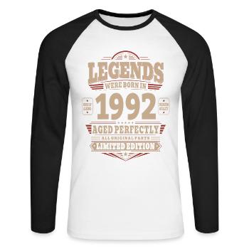 Cadeau pour 34 ans Mari 1992 Vintage Rétro - T-shirt baseball manches longues Homme - blanc/noir - Devant - Nik (191cm)