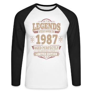 Cadeau pour 39 ans Mari 1987 Vintage Rétro - T-shirt baseball manches longues Homme - blanc/noir - Devant - Nik (191cm)