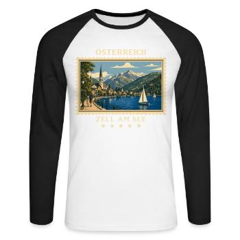 Österreich Zell am See Vintage Reisemarke - Unisex Baseballshirt langarm - Weiß/Schwarz - Vorne - Nik (191cm)