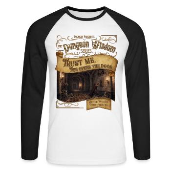 This Opens the Door - Unisex Long Sleeve Baseball T-Shirt - white/black - Front - Nik (191cm)