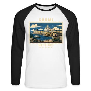 Finnland Helsinki Vintage Reisemarke - Unisex Baseballshirt langarm - Weiß/Schwarz - Vorne - Nik (191cm)