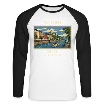 Finnland Turku Vintage Reisemarke - Unisex Baseballshirt langarm - Weiß/Schwarz - Vorne - Nik (191cm)