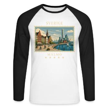 Schweden Malmö Vintage Reisemarke - Unisex Baseballshirt langarm - Weiß/Schwarz - Vorne - Nik (191cm)