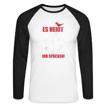 es_heisst_moin-_spacken - Unisex Baseballshirt langarm - Weiß/Schwarz - Vorne - Nik (191cm)