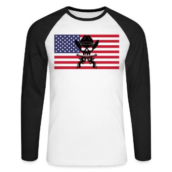 Cowboy-Schädel und amerikanische Flagge - Unisex Baseballshirt langarm - Weiß/Schwarz - Vorne - Nik (191cm)