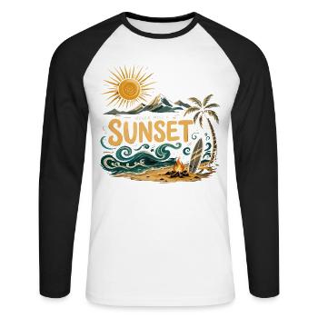 Sonnenuntergang am Strand Surf - Unisex Baseballshirt langarm - Weiß/Schwarz - Vorne - Nik (191cm)