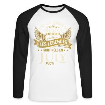 Légende Née En Juillet 1975 Anniversaire - T-shirt baseball manches longues Homme - blanc/noir - Devant - Nik (191cm)