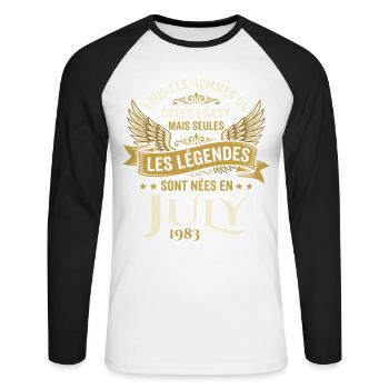 Légende Née En Juillet 1983 Anniversaire - T-shirt baseball manches longues Homme - blanc/noir - Devant - Nik (191cm)