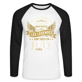 Légende Née En Juillet 1985 Anniversaire - T-shirt baseball manches longues Homme - blanc/noir - Devant - Nik (191cm)