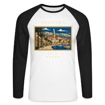 Kroatien Split Vintage Reisemarke - Unisex Baseballshirt langarm - Weiß/Schwarz - Vorne - Nik (191cm)