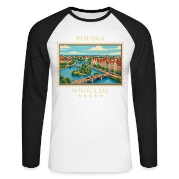 Polen Wrocław Vintage Reisemarke - Unisex Baseballshirt langarm - Weiß/Schwarz - Vorne - Nik (191cm)