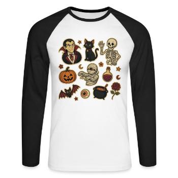 Spooky Halloween Sticker Set - Unisex Long Sleeve Baseball T-Shirt - white/black - Front - Nik (191cm)