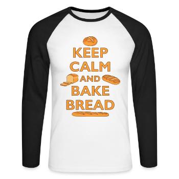 BÄCKER - KEEP CALM AND BAKE BREAD - BROT BACKEN - Unisex Baseballshirt langarm - Weiß/Schwarz - Vorne - Nik (191cm)
