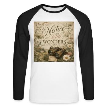 Jumelles fleurs sauvages Fresques rétro décoration nostalgique - T-shirt baseball manches longues Homme - blanc/noir - Devant - Nik (191cm)