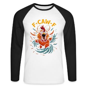 Mème drôle du coq poulet F-Caw-F - T-shirt baseball manches longues Homme - blanc/noir - Devant - Nik (191cm)