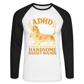 Race de chien Basset Hound drôle TDAH - T-shirt baseball manches longues Homme - blanc/noir - Devant - Nik (191cm)