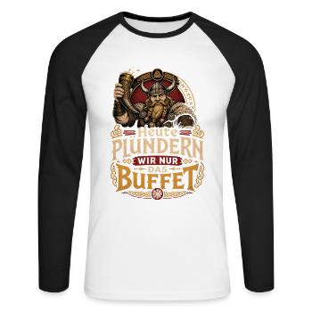 Wikinger  - Unisex Baseballshirt langarm - Weiß/Schwarz - Vorne - Nik (191cm)