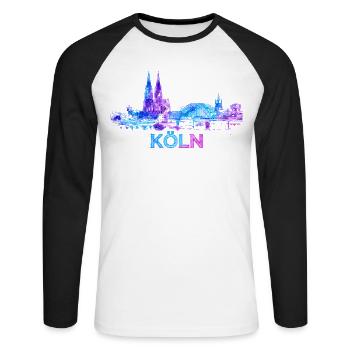 Köln Stadt Skyline Blau Purpur - Unisex Baseballshirt langarm - Weiß/Schwarz - Vorne - Nik (191cm)