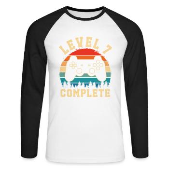 level 7 complete – Enfant 7 ans - T-shirt baseball manches longues Homme - blanc/noir - Devant - Nik (191cm)