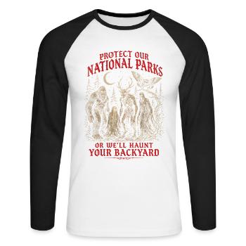 Les cryptides protègent nos parcs nationaux - T-shirt baseball manches longues Homme - blanc/noir - Devant - Nik (191cm)