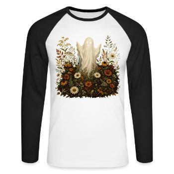 Sweet Ghost Halloween Flowers Autumn Motif - Unisex Long Sleeve Baseball T-Shirt - white/black - Front - Nik (191cm)